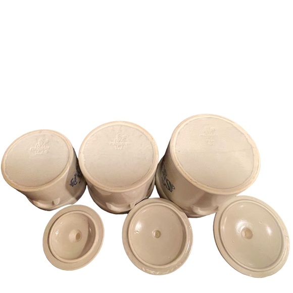 Pfaltzgraff vintage ceramic 3 piece canister set w/lids cream and blue - Picture 9 of 11